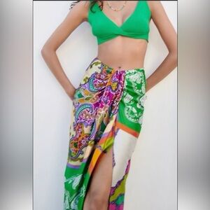 Zara Green and Pink Paisley Swim Sarong